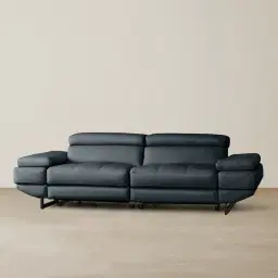 Elena Night Blue Leather 3-Seater Electric Recliner - Black Legs