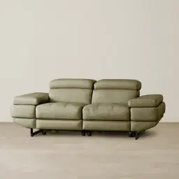 Elena Garden Green Leather 2-Seater Electric Recliner - Black Legs