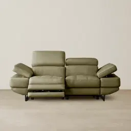 Elena Garden Green Leather 2-Seater Electric Recliner - Black Legs