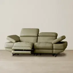 Elena Garden Green Leather 2-Seater Electric Recliner - Black Legs