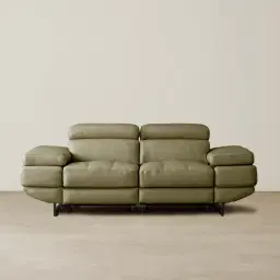 Elena Garden Green Leather 2-Seater Electric Recliner - Black Legs