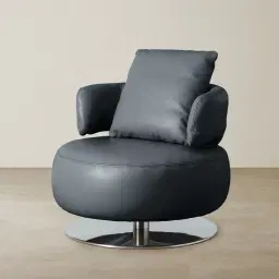 Vermont Night Blue Leather Swivel Chair - Silver Stainless Steel Leg