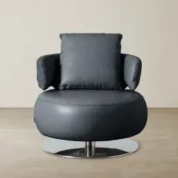 Vermont Night Blue Leather Swivel Chair - Silver Stainless Steel Leg