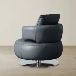 Vermont Night Blue Leather Swivel Chair - Silver Stainless Steel Leg
