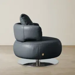 Vermont Night Blue Leather Swivel Chair - Silver Stainless Steel Leg