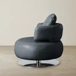 Vermont Night Blue Leather Swivel Chair - Silver Stainless Steel Leg