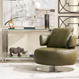 Vermont Warm Stone Grey Leather Swivel Chair - Silver Stainless Steel Leg