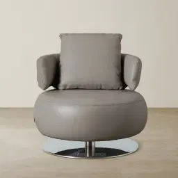 Vermont Warm Stone Grey Leather Swivel Chair - Silver Stainless Steel Leg