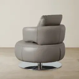 Vermont Warm Stone Grey Leather Swivel Chair - Silver Stainless Steel Leg