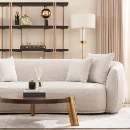 Everett Light Beige Velvet 3 Seater Sofa - Dark Brown Legs