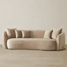 Everett Light Beige Velvet 3 Seater Sofa - Dark Brown Legs