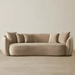 Everett Light Beige Velvet 3 Seater Sofa - Dark Brown Legs
