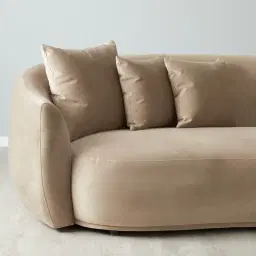 Everett Light Beige Velvet 3 Seater Sofa - Dark Brown Legs