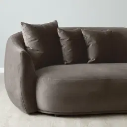 Everett Mushroom Velvet 3 Seater Sofa - Dark Brown Legs