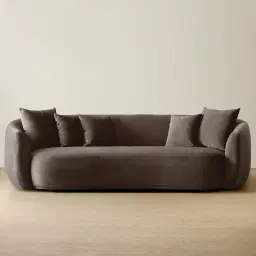 Everett Mushroom Velvet 3 Seater Sofa - Dark Brown Legs