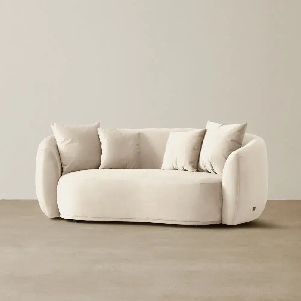 Everett Cream Velvet 2 Seater Sofa - Dark Brown Legs