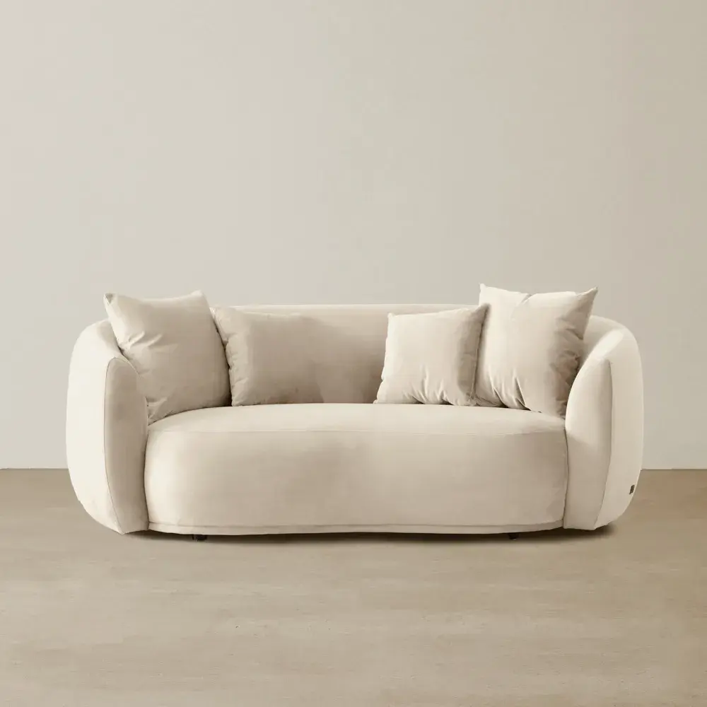 Everett Cream Velvet 2 Seater Sofa - Dark Brown Legs