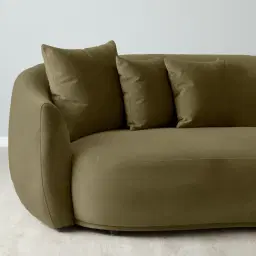 Everett Olive Green Velvet 3 Seater Sofa - Dark Brown Legs