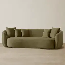 Everett Olive Green Velvet 3 Seater Sofa - Dark Brown Legs