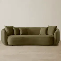 Everett Olive Green Velvet 3 Seater Sofa - Dark Brown Legs