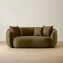 Everett Olive Green Velvet 2 Seater Sofa - Dark Brown Legs