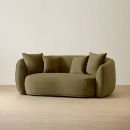 Everett Olive Green Velvet 2 Seater Sofa - Dark Brown Legs