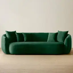 Everett Pine Green Velvet 3 Seater Sofa - Dark Brown Legs