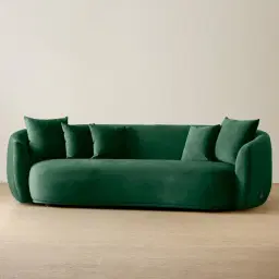 Everett Pine Green Velvet 3 Seater Sofa - Dark Brown Legs