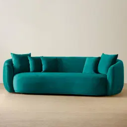 Everett Peacock Blue Velvet 3 Seater Sofa - Dark Brown Legs