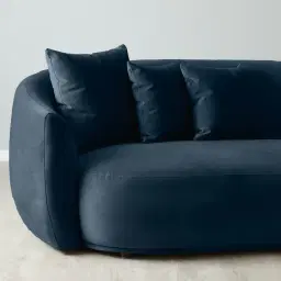Everett Navy Blue Velvet 3 Seater Sofa - Dark Brown Legs