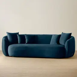 Everett Navy Blue Velvet 3 Seater Sofa - Dark Brown Legs