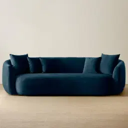 Everett Navy Blue Velvet 3 Seater Sofa - Dark Brown Legs