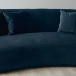 Everett Navy Blue Velvet 3 Seater Sofa - Dark Brown Legs