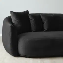 Everett Midnight Black Velvet 3 Seater Sofa - Dark Brown Legs