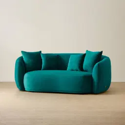 Everett Peacock Blue Velvet 2 Seater Sofa - Dark Brown Legs