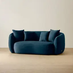 Everett Navy Blue Velvet 2 Seater Sofa - Dark Brown Legs