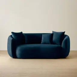 Everett Navy Blue Velvet 2 Seater Sofa - Dark Brown Legs