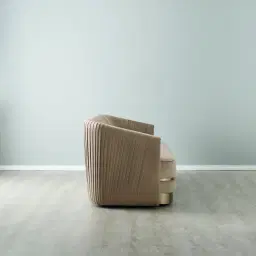 Crown Light Beige Velvet 3-Seater Sofa - Champagne Gold Stainless Steel Legs