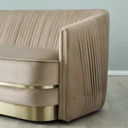 Crown Light Beige Velvet 3-Seater Sofa - Champagne Gold Stainless Steel Legs
