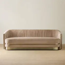 Crown Light Beige Velvet 3-Seater Sofa - Champagne Gold Stainless Steel Legs