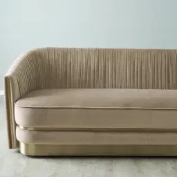 Crown Light Beige Velvet 3-Seater Sofa - Champagne Gold Stainless Steel Legs