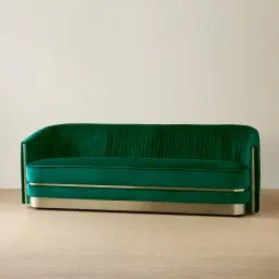 Crown Emerald Green Velvet 3-Seater Sofa - Champagne Gold Stainless Steel Legs