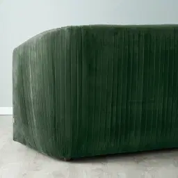 Crown Pine Green Velvet 3-Seater Sofa - Champagne Gold Stainless Steel Legs