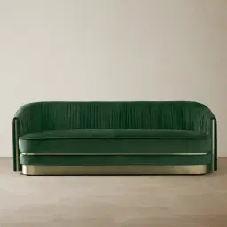 Crown Pine Green Velvet 3-Seater Sofa - Champagne Gold Stainless Steel Legs