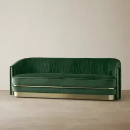 Crown Pine Green Velvet 3-Seater Sofa - Champagne Gold Stainless Steel Legs