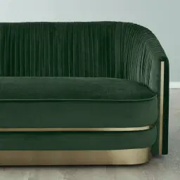 Crown Pine Green Velvet 3-Seater Sofa - Champagne Gold Stainless Steel Legs