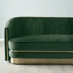 Crown Pine Green Velvet 3-Seater Sofa - Champagne Gold Stainless Steel Legs