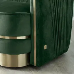 Crown Pine Green Velvet 3-Seater Sofa - Champagne Gold Stainless Steel Legs