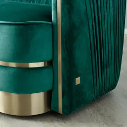 Crown Peacock Blue Velvet 3-Seater Sofa - Champagne Gold Stainless Steel Legs