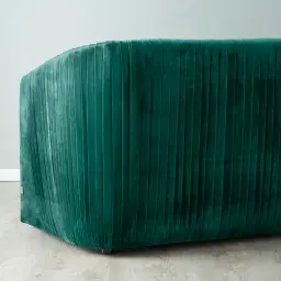 Crown Peacock Blue Velvet 3-Seater Sofa - Champagne Gold Stainless Steel Legs